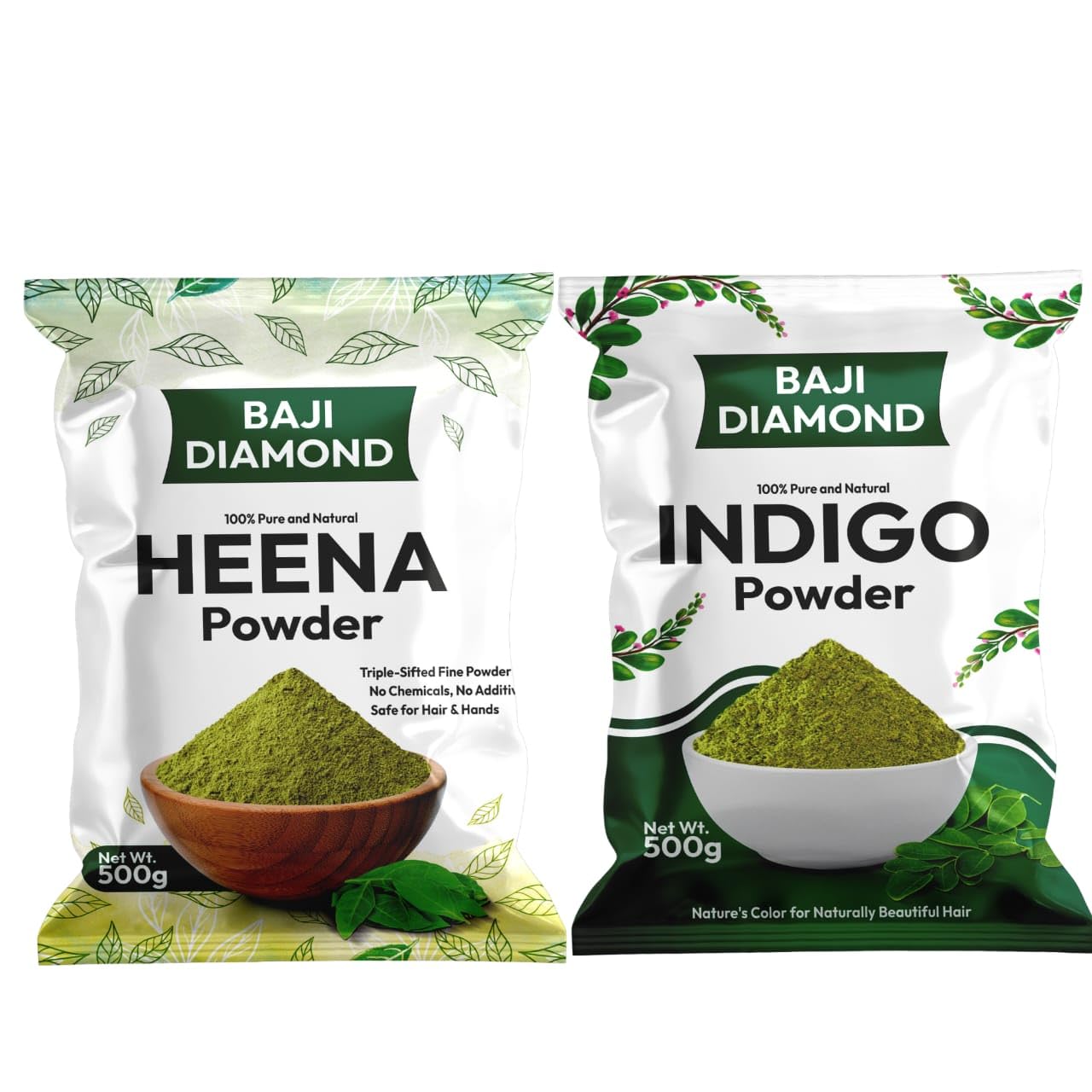 Baji Diamond Indigo Powder & Heena Powder Combo (2 x 500g) | 100% Pure & Natural | Chemical-Free Hair Color | Natural Black & Brown Shades | For Men & Women-picture-31