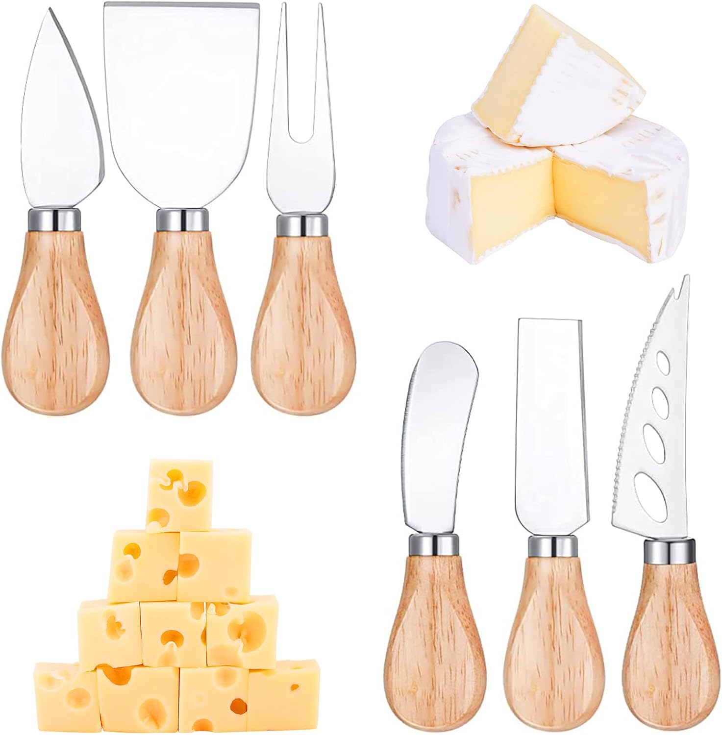 iTGOOS 6 Pieces Cheese Knife Gift Set Cheese Knives Set Stainless Steel Cheese Knife Cheese Fork