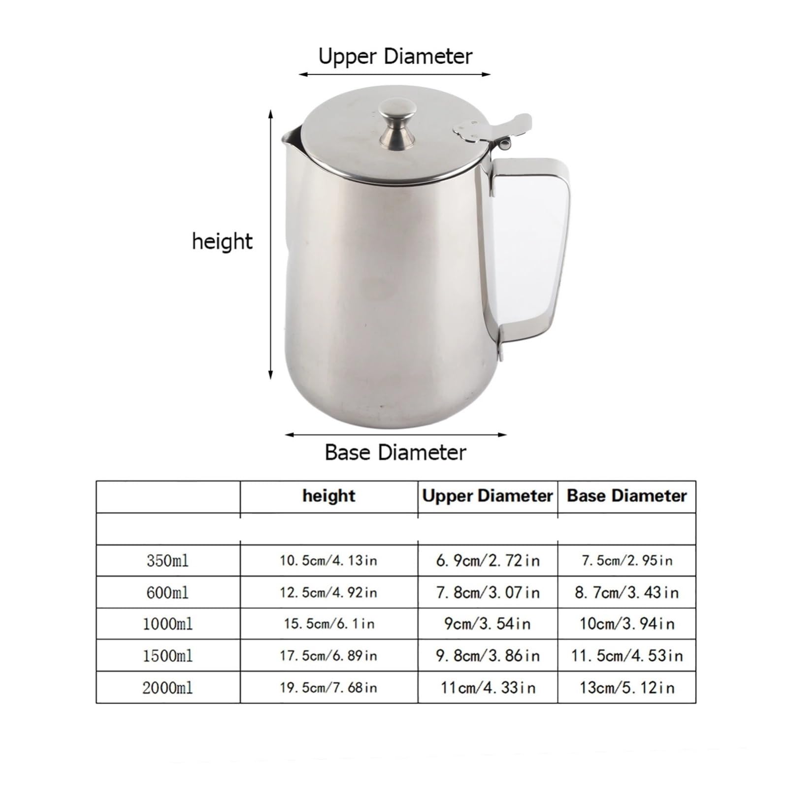 Jarra for espumar leche, taza de café acero inoxidable, jarra con tapa for Latte Art(2000ml)