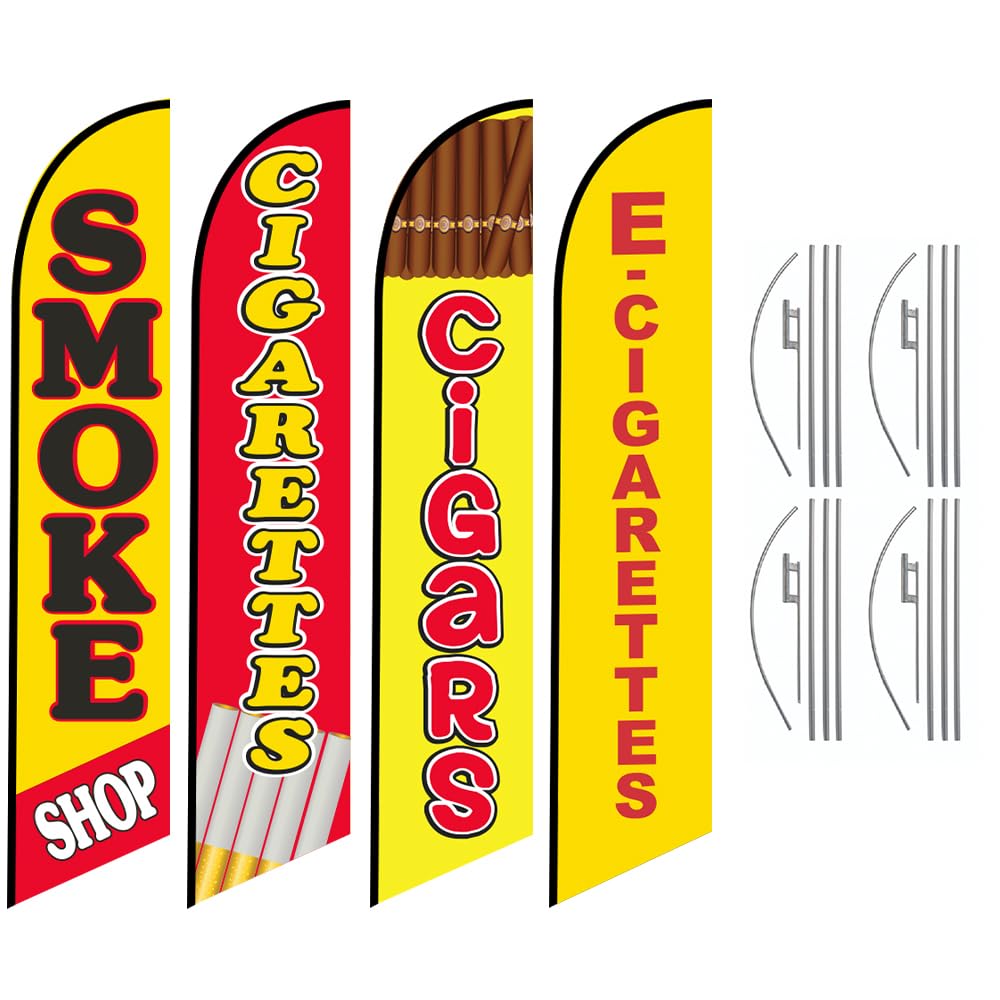 Amazon.com: Smoke Shop, E-Cigarettes, Cigars and Cigarettes, Swooper  Feather Flag Kits Package, Includes 4 Banner Flags, 4 Flag Poles, 4 Ground  Stakes by FFN : Office Products