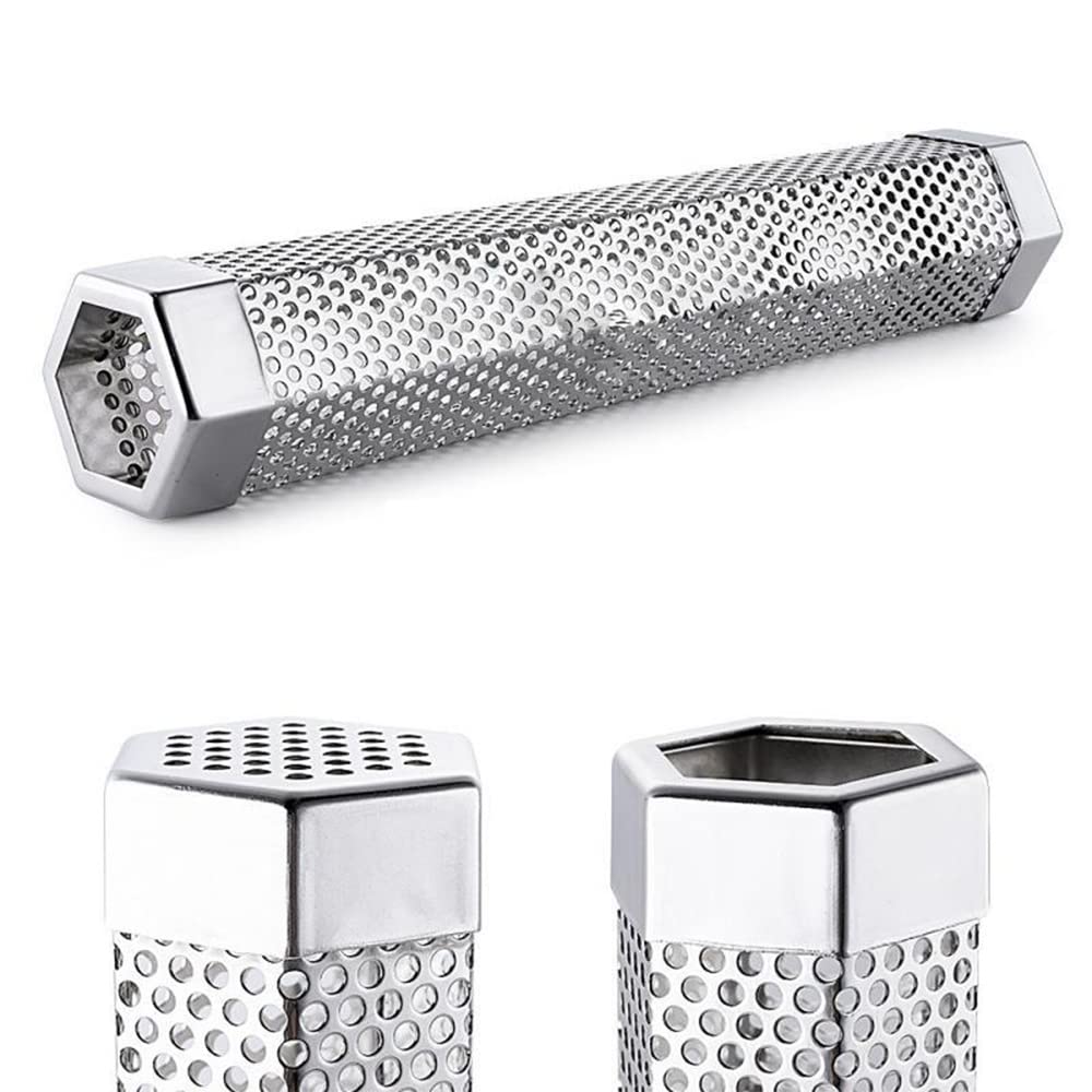 Tubo per affumicatore per barbecue, 30,5 cm, in acciaio inox, portatile, esagonale, per grigliare carne, barbecue all'aperto, cucina, cucina con spazzola per la pulizia