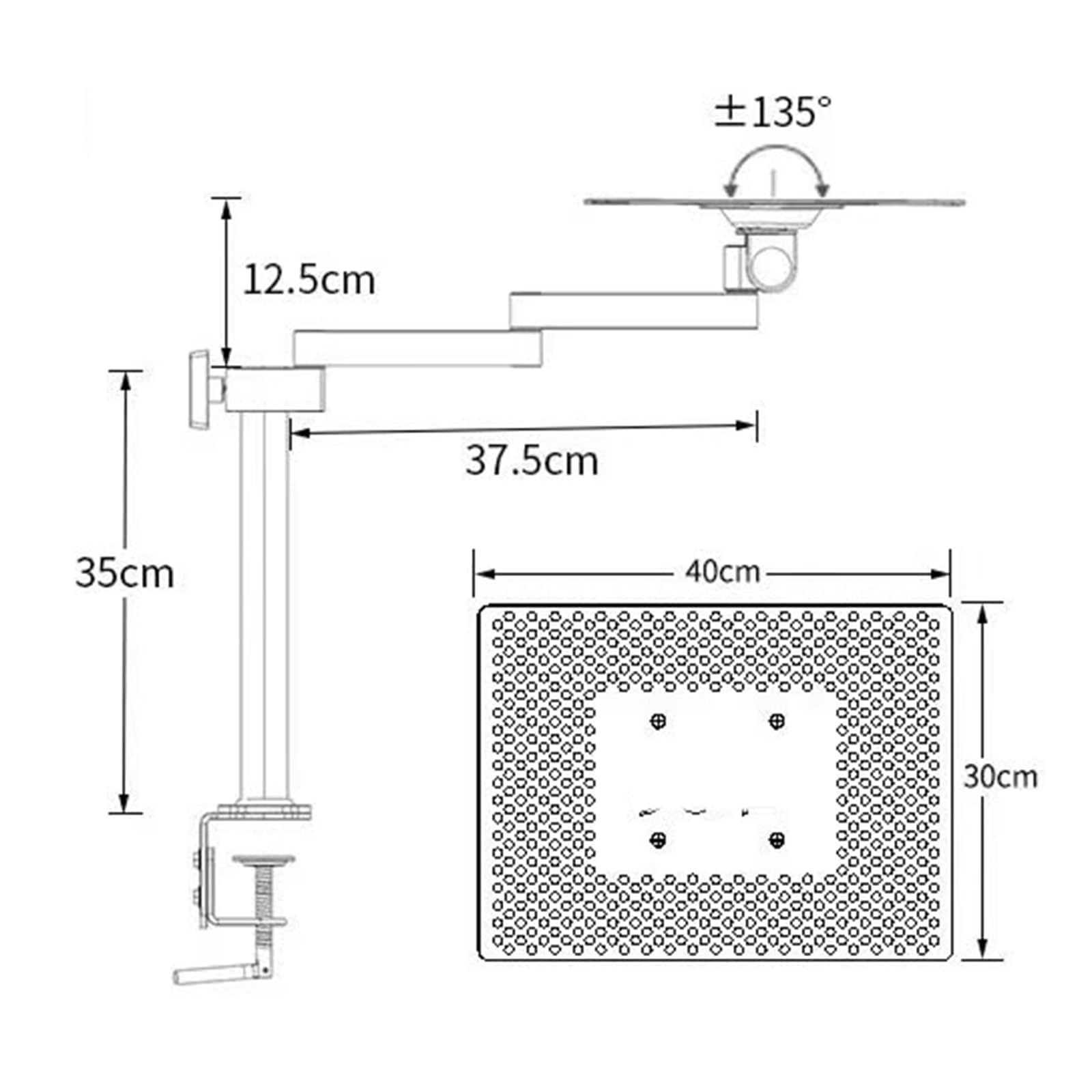 Soporte de brazo para laptop, bandeja articulada de movimiento completo con plataforma de refrigeración ventilada, soporta hasta 8 kg, ideal para estación de trabajo en casa y oficina