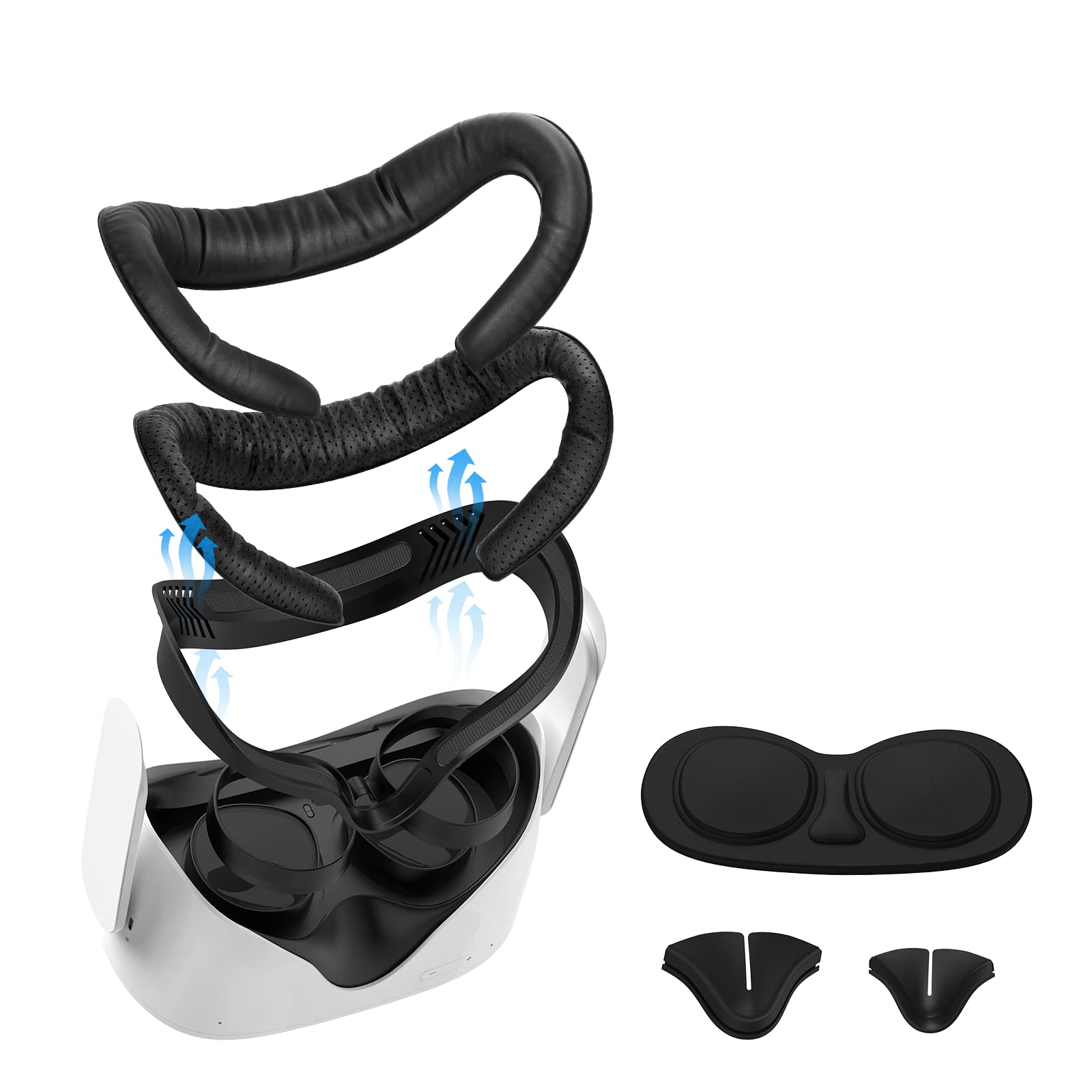 SUPERUS Interfaccia Facciale per Oculus/Meta Quest 2 Accessori (Versione Aggiornata), con 2 Sostituzione Della Schiuma, Nasello Anti Luce, Protezione Lenti e Distanziatore per Occhiali (Kit 7 in 1)
