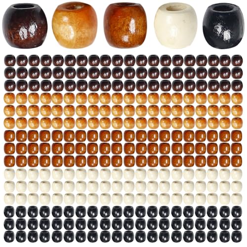 400Pcs Large Hole Wooden Craft Beads 12x11mm Natural Barrel Wood Loose Beads Spacer Beads Big Hole Beads Assorted for Jewelry Making Decoration Bracelet DIY Handmade