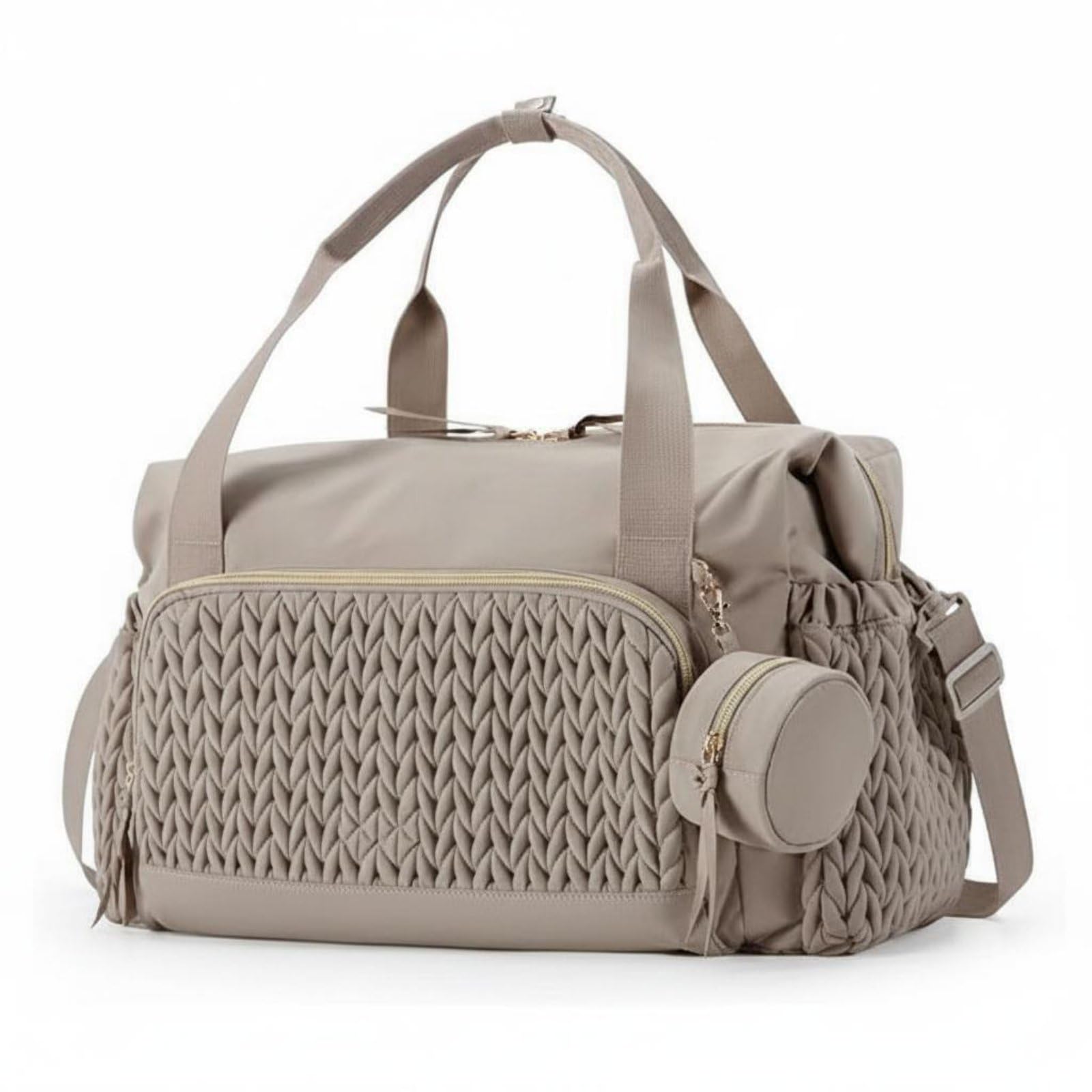 Multiple Pockets Baby Bag with Pacifier Case Portable Maternity Hospital Bag Multi-Pocket Large Diaper Tote Easy to Clean for New Parents, Moms Women, Outings, Brown | Diaper Bags | Diapering-image-30