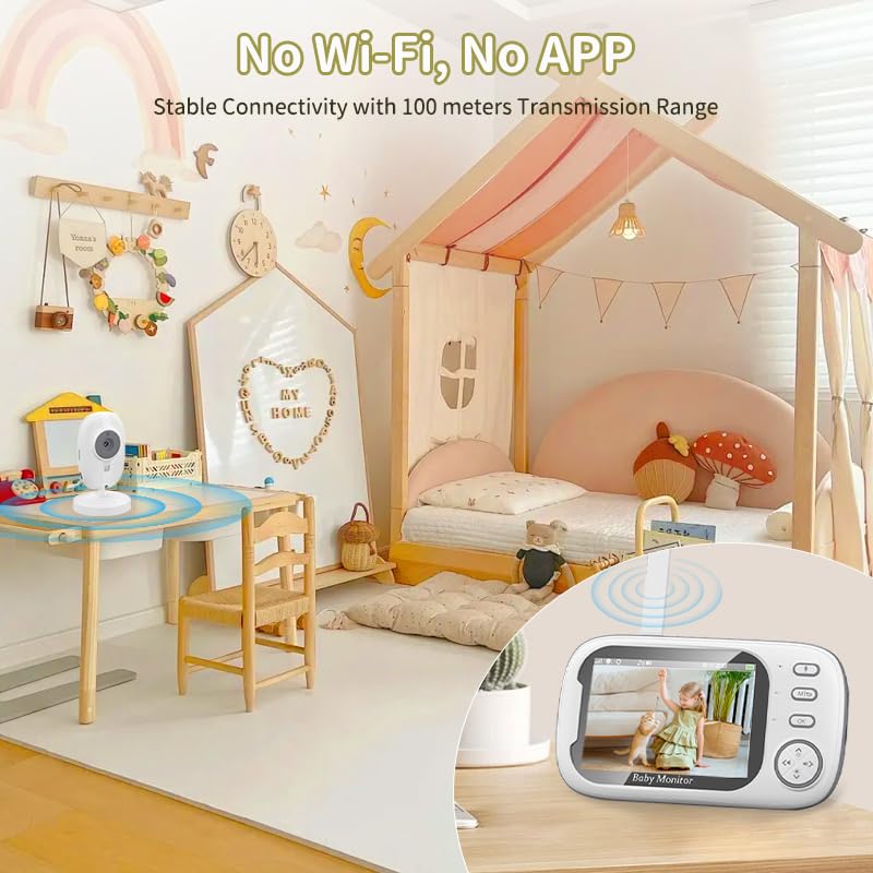 Image of No WiFi Baby Monitor Video Camera with Audio, Night Vision, VOX, 2-Way Talk, Lullabies