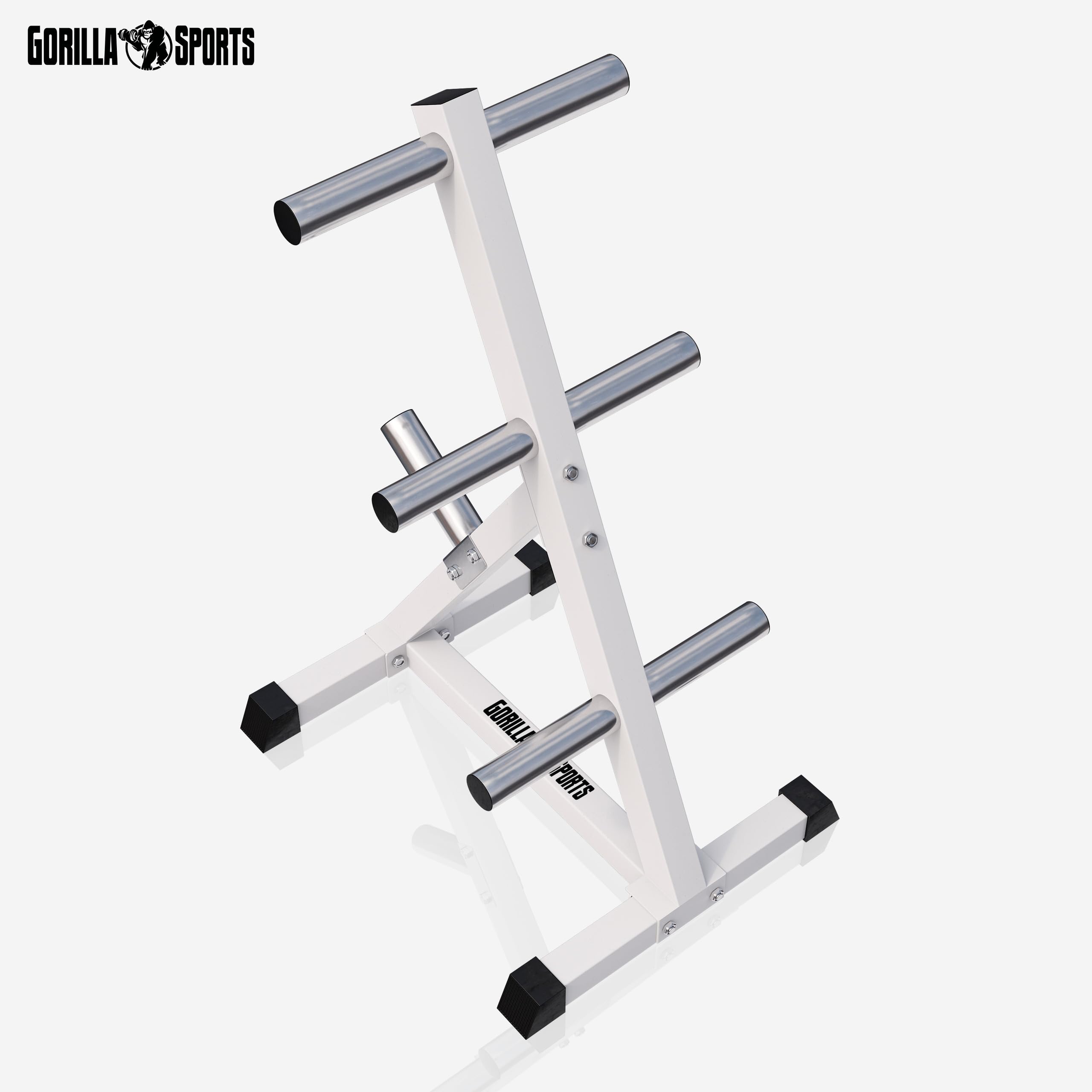 GORILLA SPORTS® Hantelscheibenständer - 7 Stangen, mit 50 mm Scheibenaufnahme, bis 350 kg Belastbar, Schwarz/Weiß - Gewichtsständer, Hantelablage, Hantelständer, Scheibenständer, Hantelbaum