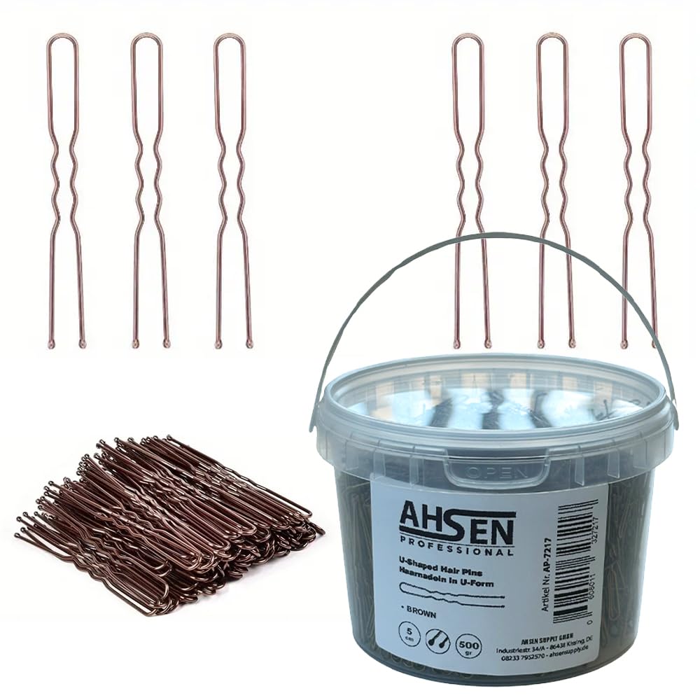 Ahsen Professional Wavy U-Shaped Hair Pins 5cm Brown - Haarnadeln mit Aufbewahrungsbox Braun