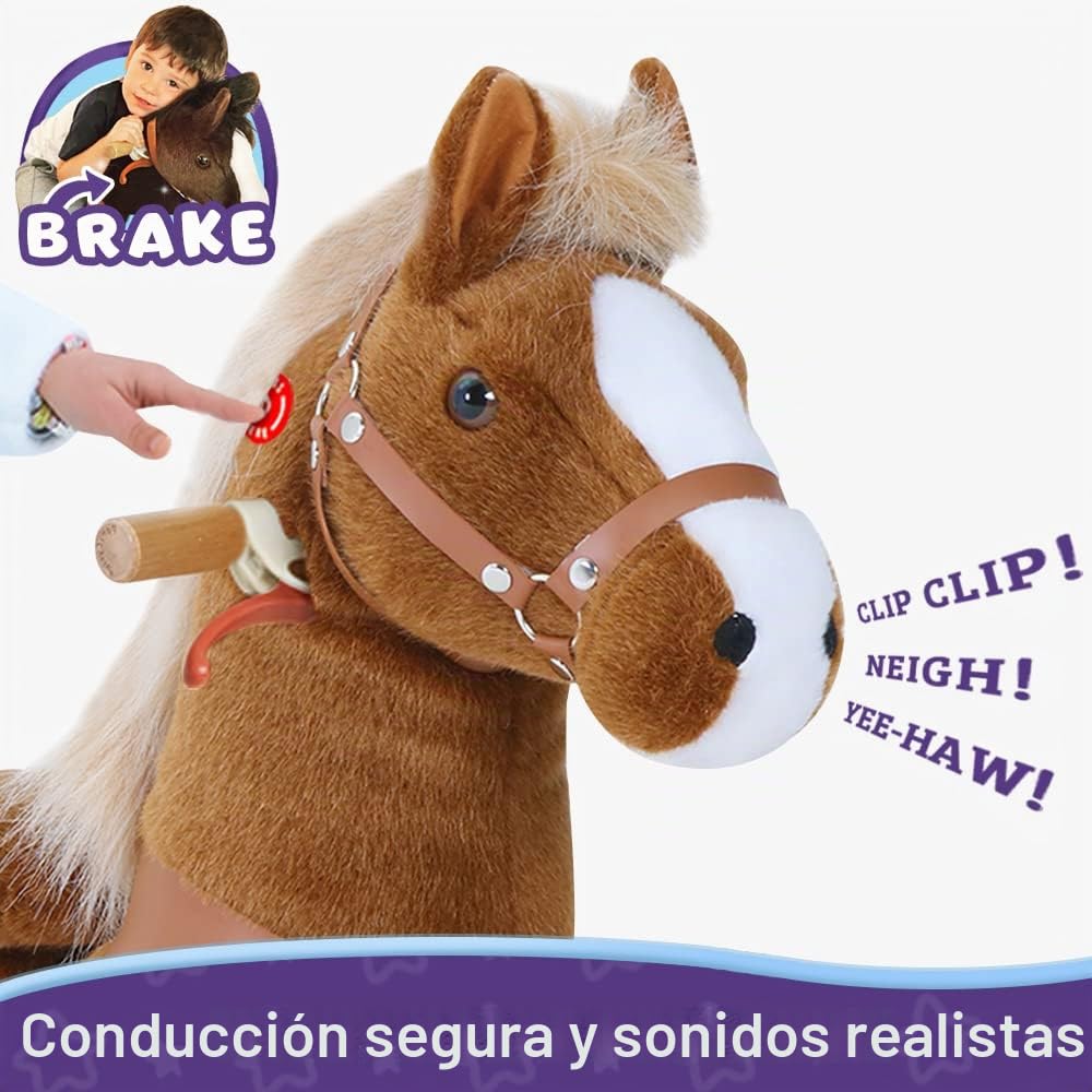 PonyCycle Oficial Clásico Modelo U Pony para Montar Balancin con Ruedas Caballo Juguete Grande Peluche de Caballo Infantil (con Freno y Sonido/Talla 3 para Edades de 3-4 años) Caballo Marrón Ux324