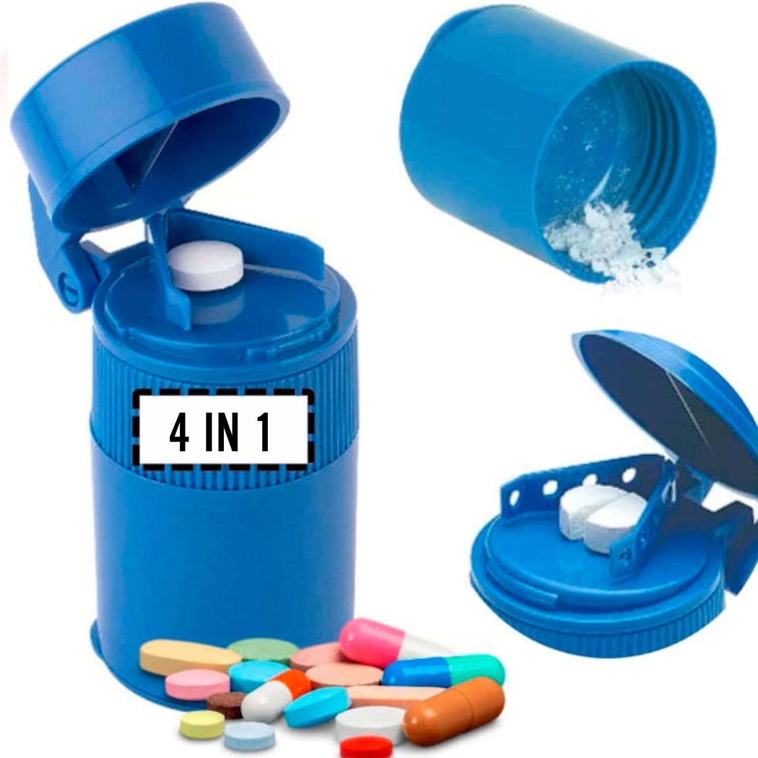 OrtoPrime 4 in 1 Pill Cutter and Splitter – Tablet Cutter for Pills with Crusher – Pill Splitter for Small Tablets – Storage Compartment and Travel Medicine Cutter