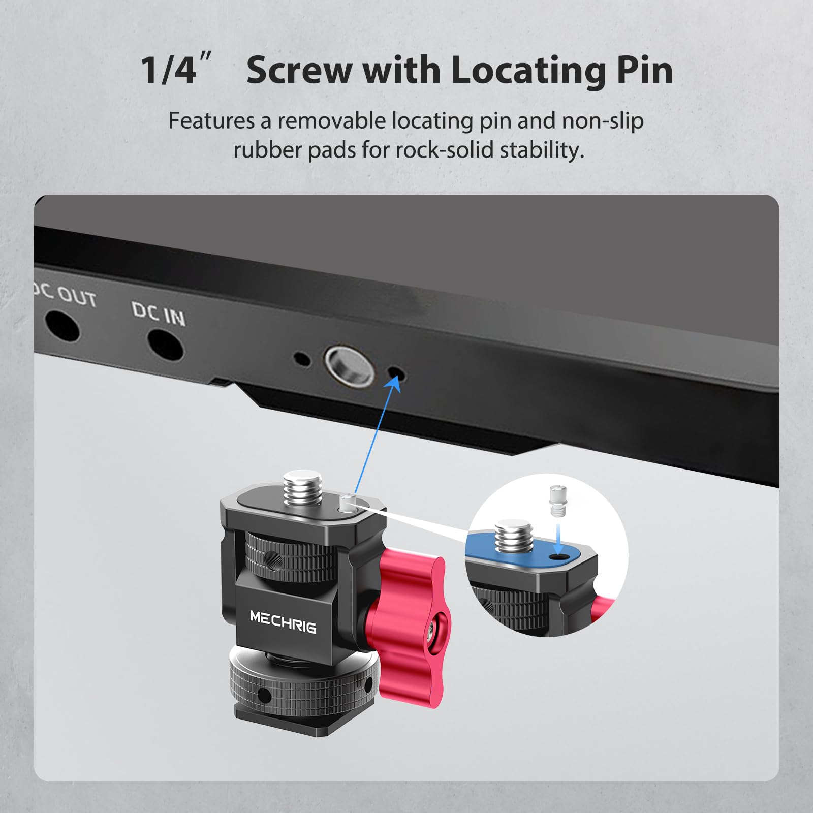Support de moniteur pour mini caméra avec griffe, support de moniteur en aluminium avec vis 6,35 mm pour cage de micro à lumière LED, adaptateur de griffe pivotant à 360° et amortissement