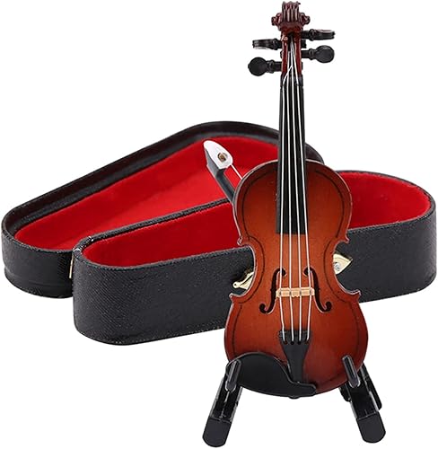 Miniatura 1 de Violín juguete más pequeño 10 * 5 * 3 modelo de violín en miniatura con estuche de soporte, accesorios de casa de muñecas, mini instrumento musical