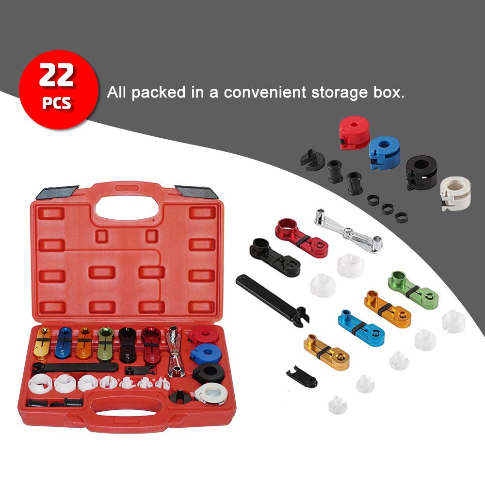 A ABIGAIL 22pcs Master Quick Disconnect Tool Kit for Automotive AC Fuel Line and Transmission Oil Cooler Line, Includes Scissor Type Remover, Compatible with Most Ford Chevy GM Models