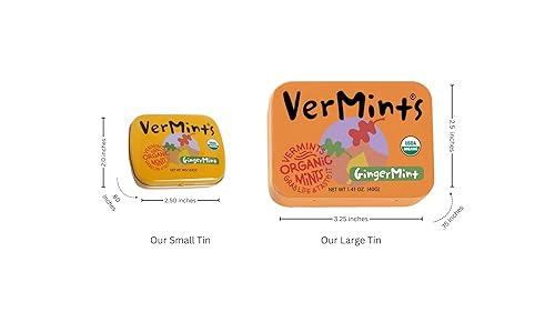 Miniatura 4 de VerMints Organic Breath Mints sabor a menta de jengibre, todo natural, sin OMG, sin nueces, sin gluten, vegano, KSA Kosher, paquete de 6, latas de