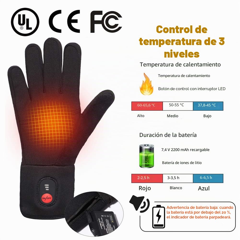 Guantes Calefactables Electrónicos para Hombre y Mujer, Guantes Calefactables Moto Invierno Térmicos de Artritis Batería Recargable Calentador de Mano para Esquí Motociclismo Pesca Senderismo Caza