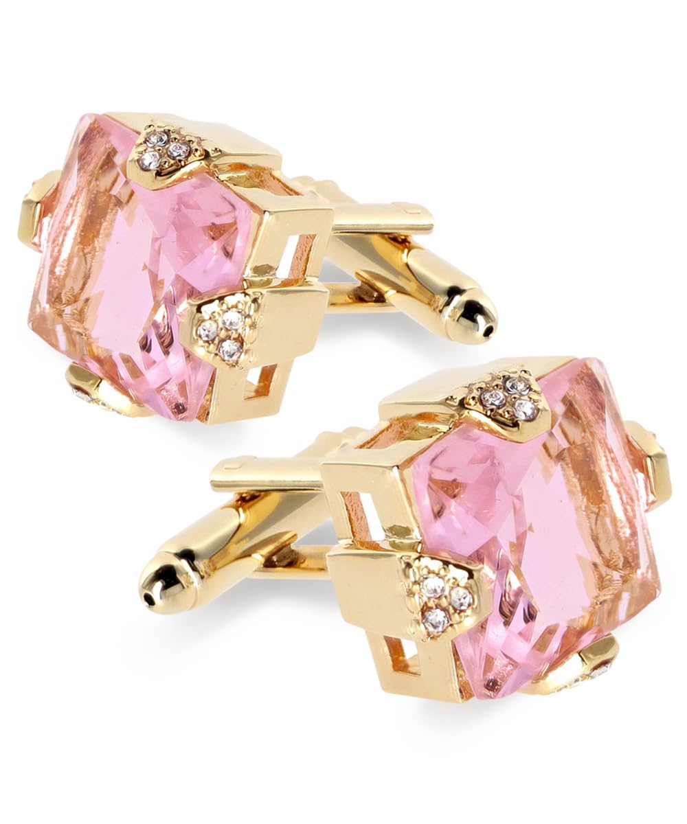 Vittorio Vico Princess Cut Color Stone Cuff Links (Pink/Gold, CL-1312)