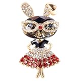 Rhinestone Lady Rabbit Brooch Pin for Women Girls Fashion Gold Plated Crystal Bunny Animal Brooches Lapel Pins Dainty Cute Graduation Honors Easter Jewelry Gift for Daughter Teacher Students