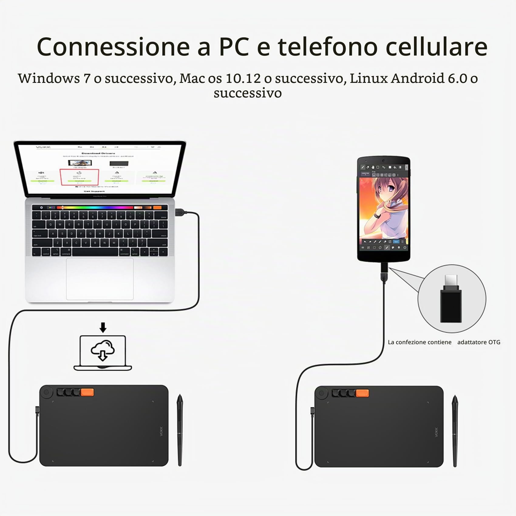 VEIKK Voila L - Tavoletta grafica da 25,4 x 15,2 cm, con penna sensibile alla pressione, 4 tasti meccanici e 1 rotella grafica per disegno, online, firma elettronica, foto e editing video, OSU