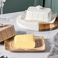 Vista 5 de Mantequillera de porcelana con tapa para encimera, contenedor de mantequilla de granja con mango de lujo, grande para mantequilla de la costa este