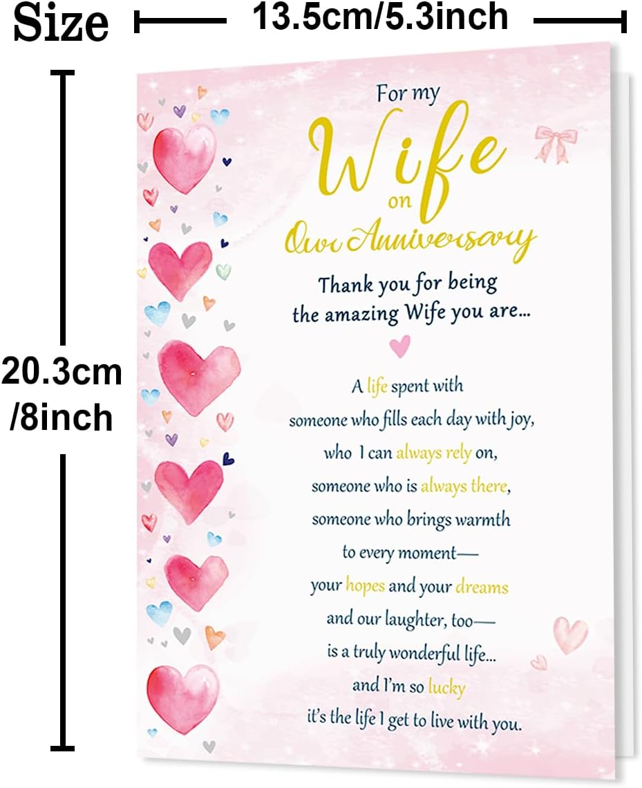 Anniversary Cards for Wife, Happy Wedding Anniversary Card Gift for Wife from Husband-8x5.3 Inches, Double-Sided, with Matching Pink Envelope - Image 3
