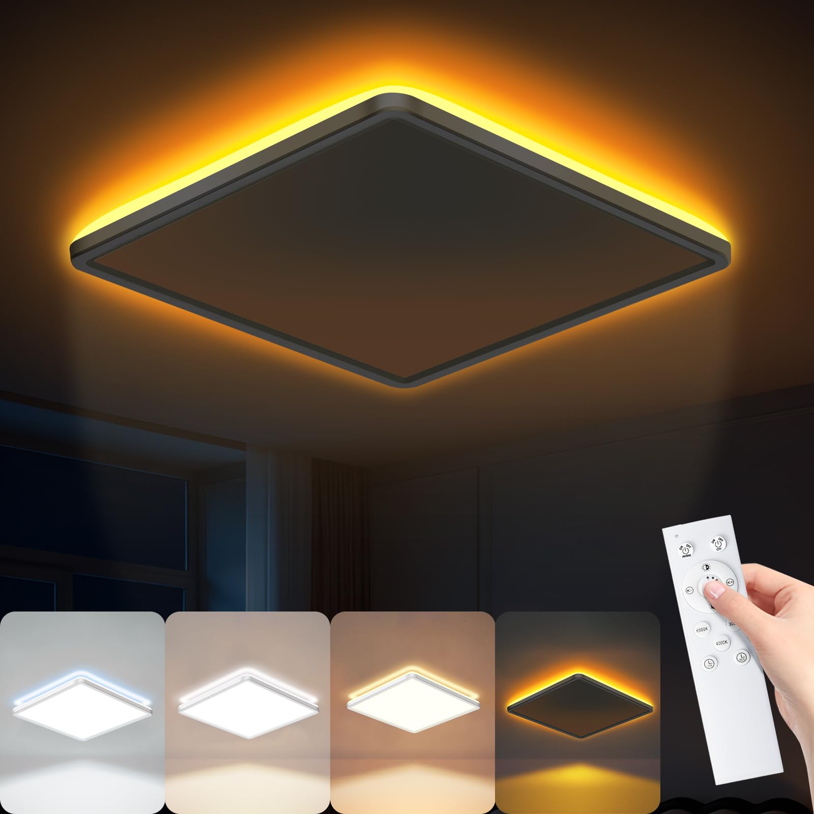 Led Ceiling Light Dimmable with Remote Control, 24W 3000LM 30CM 3000-6500K 1800K Night Light 10%-100% Brightness Adjustable Flush Ceiling Lights Lamp for Living Room,Kitchen,Bedroom,Hallway,Bathroom