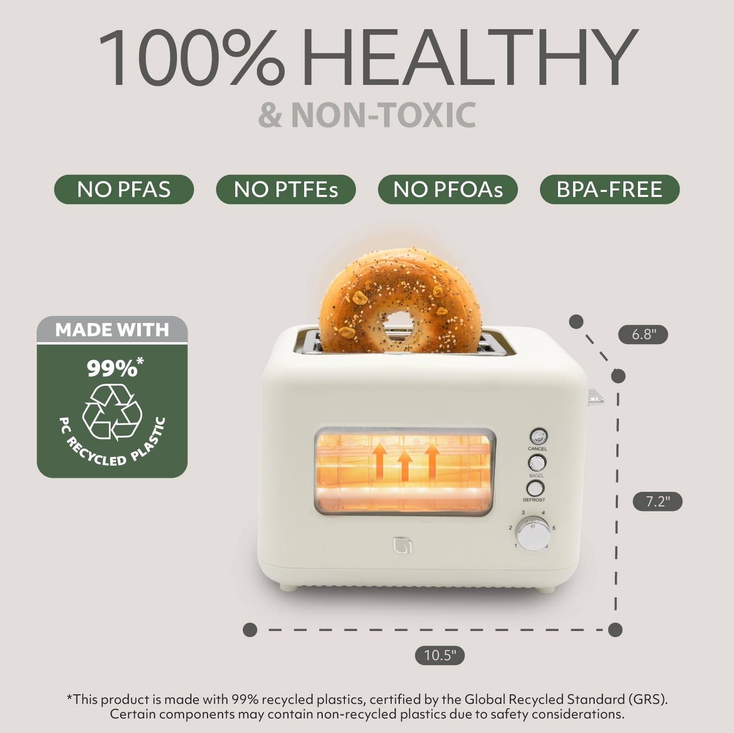 WILLOW - tostador de 2 rebanadas con ventana de visión clara, 6 ajustes de sombra, tostador retro de 900 W con ranuras extra anchas, botones de bagel, cancelación y descongelación, tostadoras de 2