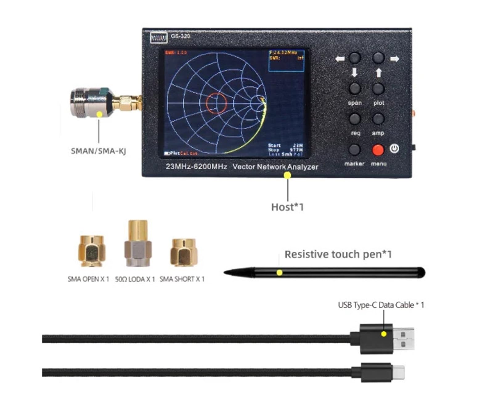 Analizator widma, GS320 Analizator sieci wektorowych 6 GHz HT6 Log Antena okresowa Pomiar napięcia Współczynnik fali stojącej 6-9 dB EMC Szerokopasmowy