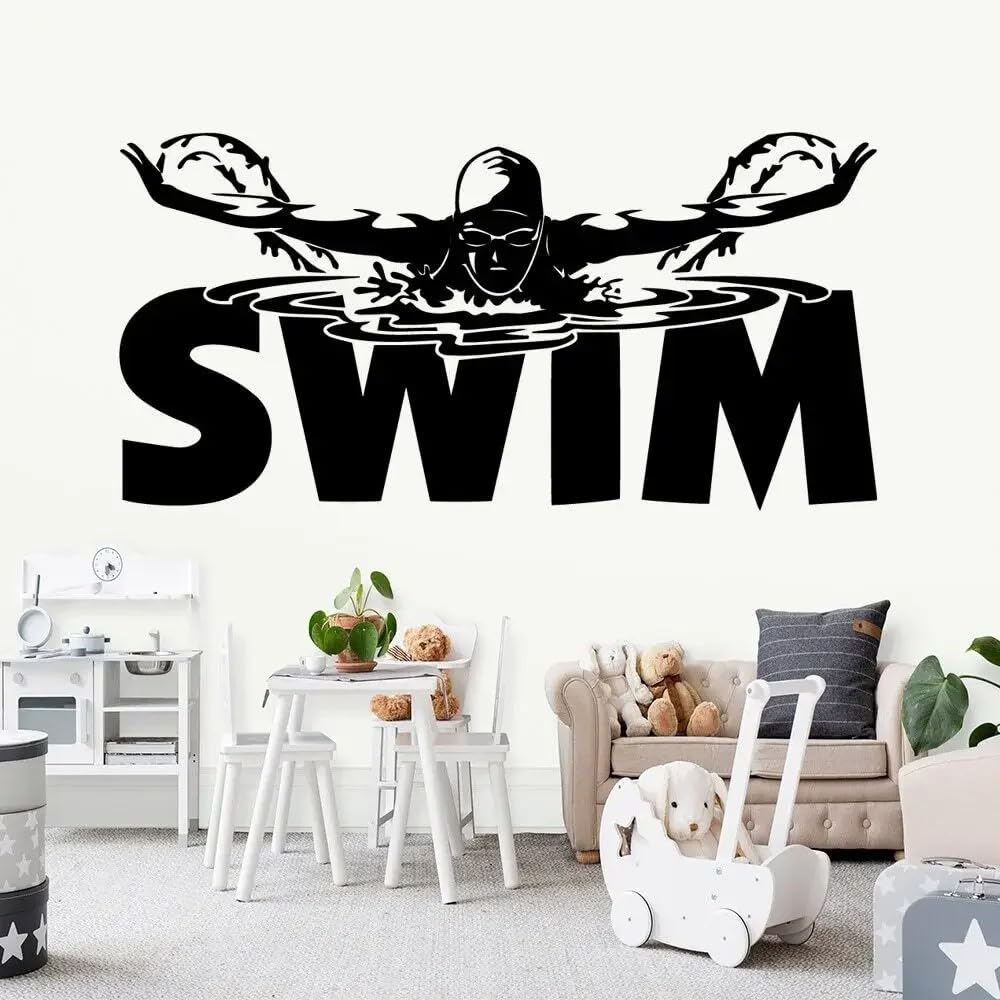 Swimmer Vinyl Wall Decal Bathroom Ornament Swimming Pool Water Sports Swim Decorative Sticker for Children's Room Art 28x56cm