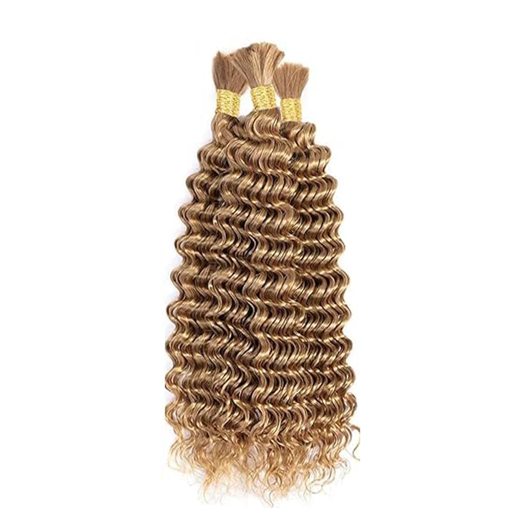 Deep Wave Bulk Braiding capelli umani Bundles Unprocessed #27 Honey Blonde Human Hair Extensions For Boho Braids No Weft Curly Braiding Hair 50g/bundle Total 150g 14 14 14 Zoll