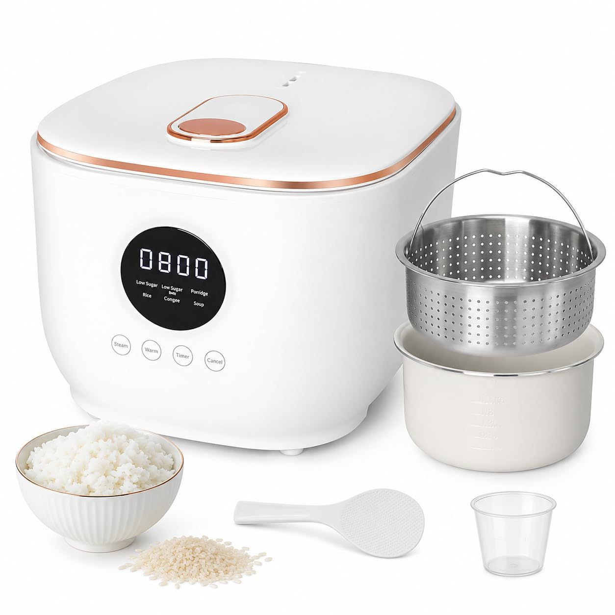 Cuociriso a basso contenuto di zuccheri, 3 L, 5 modalità, timer 24 ore