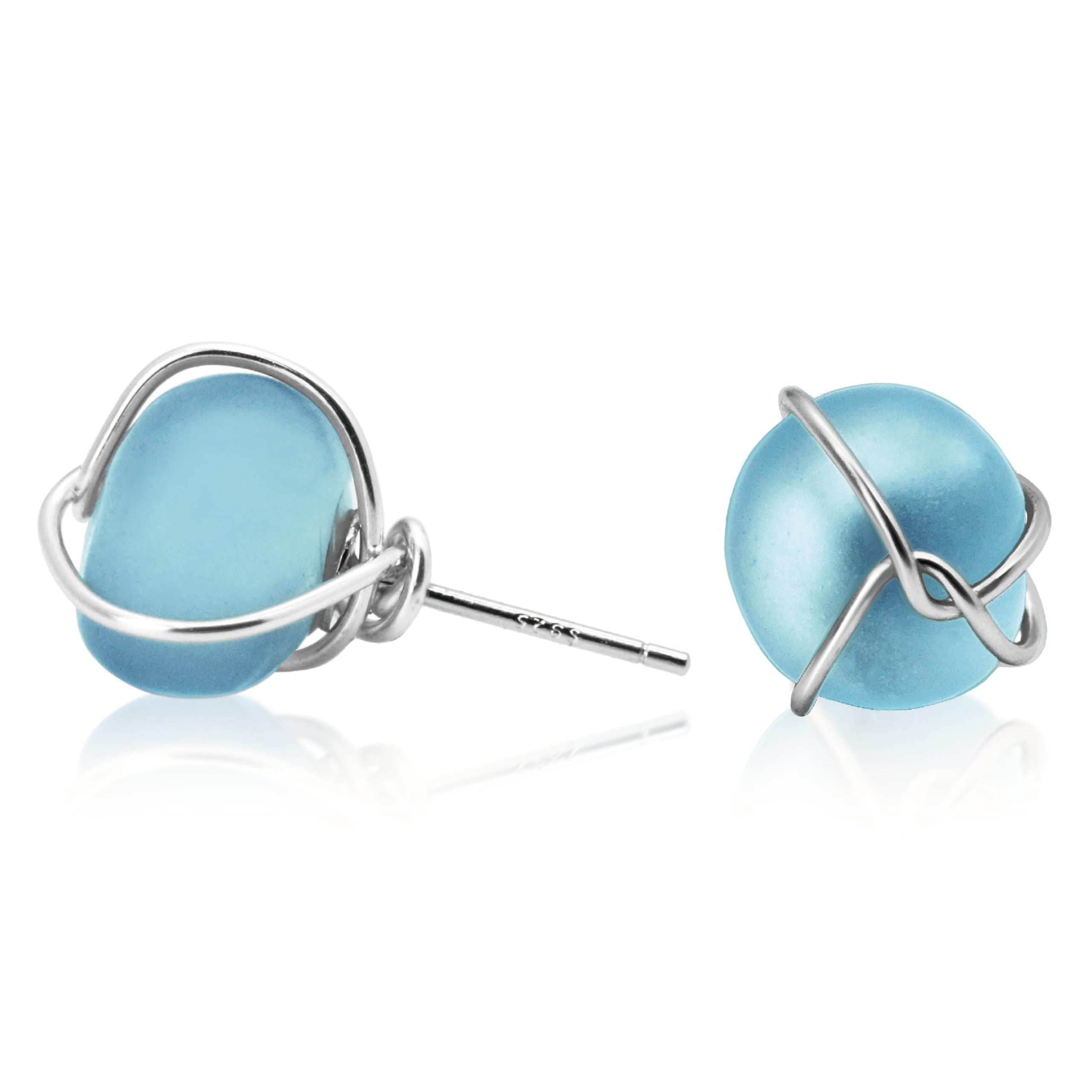 PEPELUALI Sea Glass S925 Silver Stud Earrings Jewelry Beach Glass Earrings Weddings Valentine Birthday Gift For Her Ocean Earrings Gift for Women