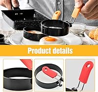 Vista 4 de Anillos de huevo de acero inoxidable para freír, anillos redondos para cocinar, moldeadores de panqueques con mango de silicona naranja, moldes