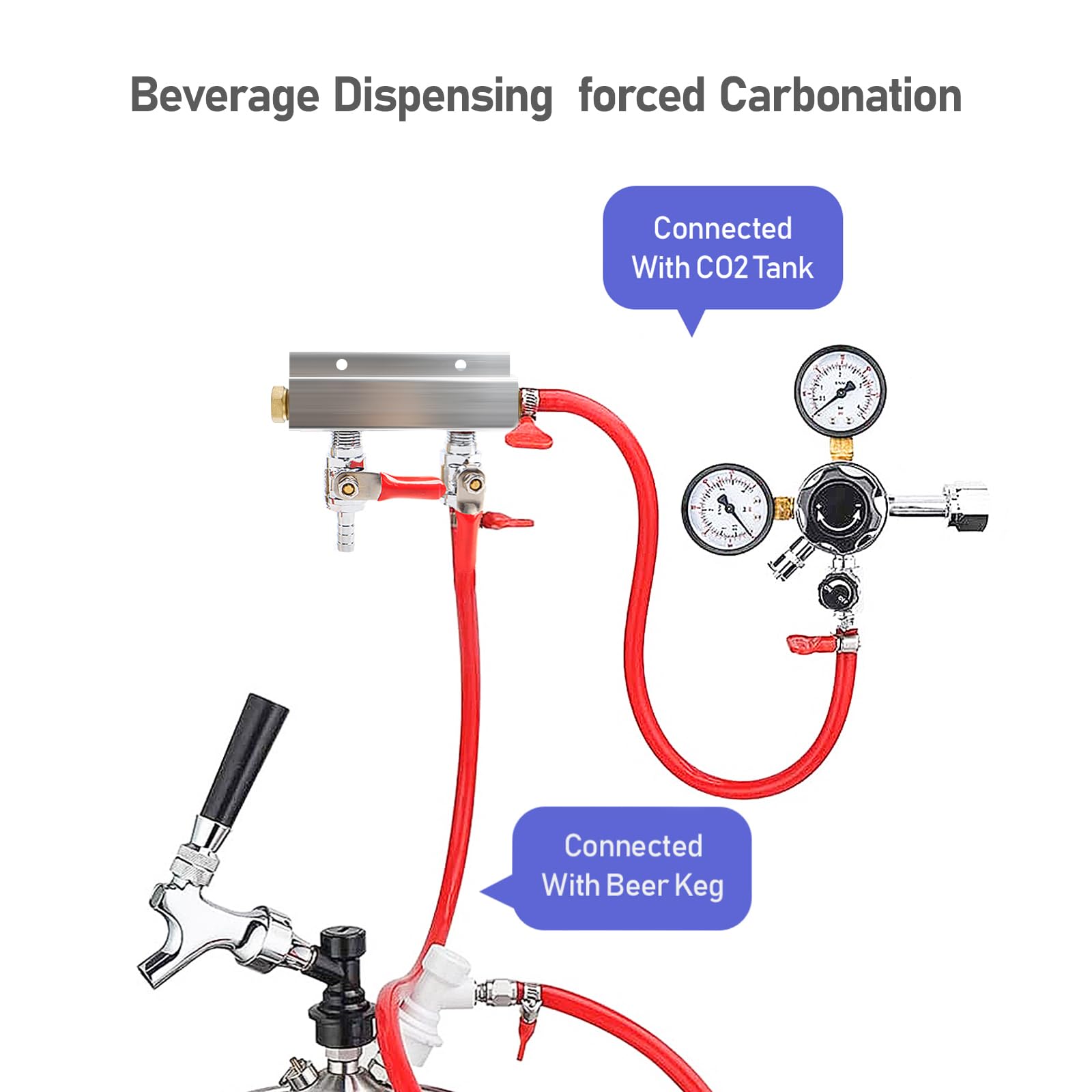Colector de gas de 2 vías, distribuidor de CO2, distribuidor de 5/16 pulgadas, válvula de retención integrada, herramienta de elaboración de cerveza casera, entrada de gas CO2 en el lado