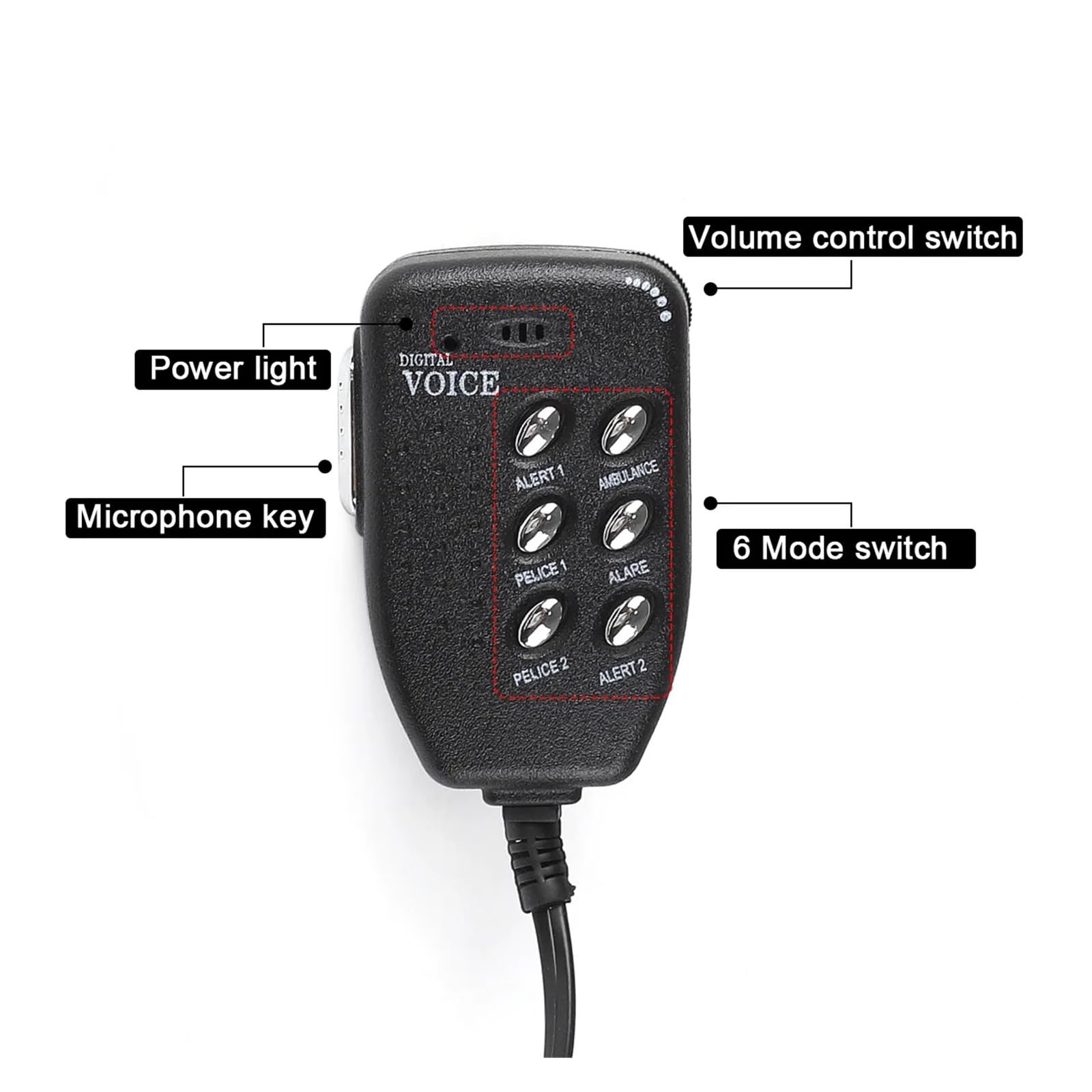 Megáfono for coche, motocicleta, altavoz de 6 tonos, sirena tradicional, alarma, ambulancia, policía, altavoz