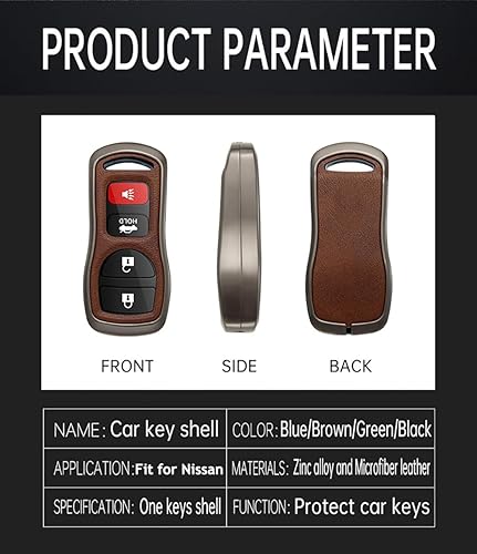 Miniatura 4 de ontto Protector de cuero para llavero Infiniti FX35 FX45 QX4 Smart Remote Metal Key Cover Fit para Nissan Armada Frontier Murano NV1500 Pathfinder