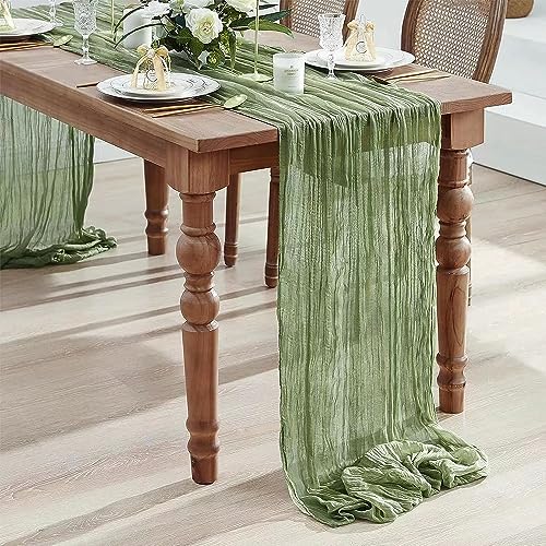 DROMCOM 90 x 300 cm Sage Green Cheesecloth Table Runner Long Boho Rustic Gauze Table Runner - Image 4