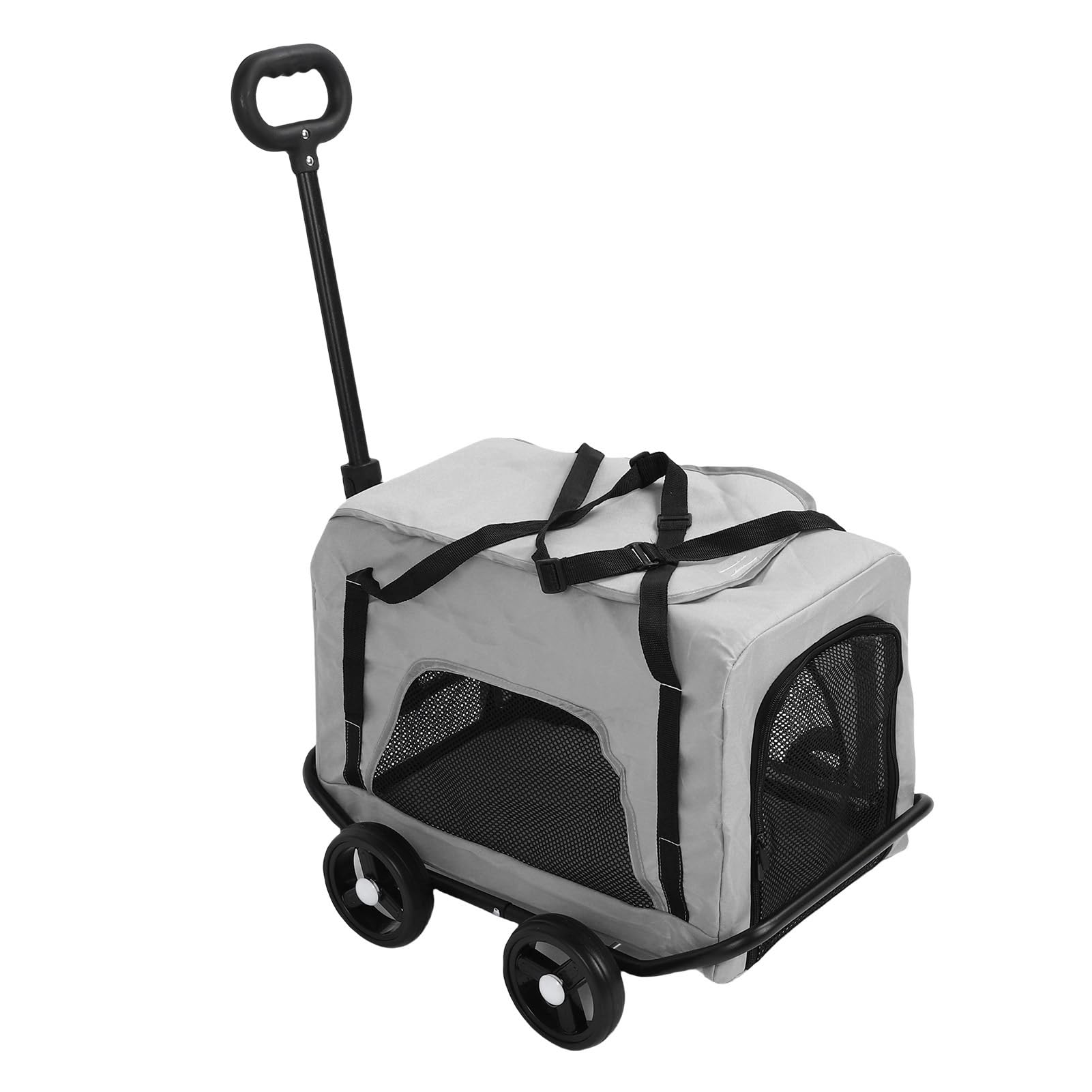 AMONIDA Transporter dla Psa z Kółkami Wszechstronny Wózek Spacerowy dla Małych Zwierząt Kompaktowy Podróżny materiał Oxford 4 Koła (GREY)