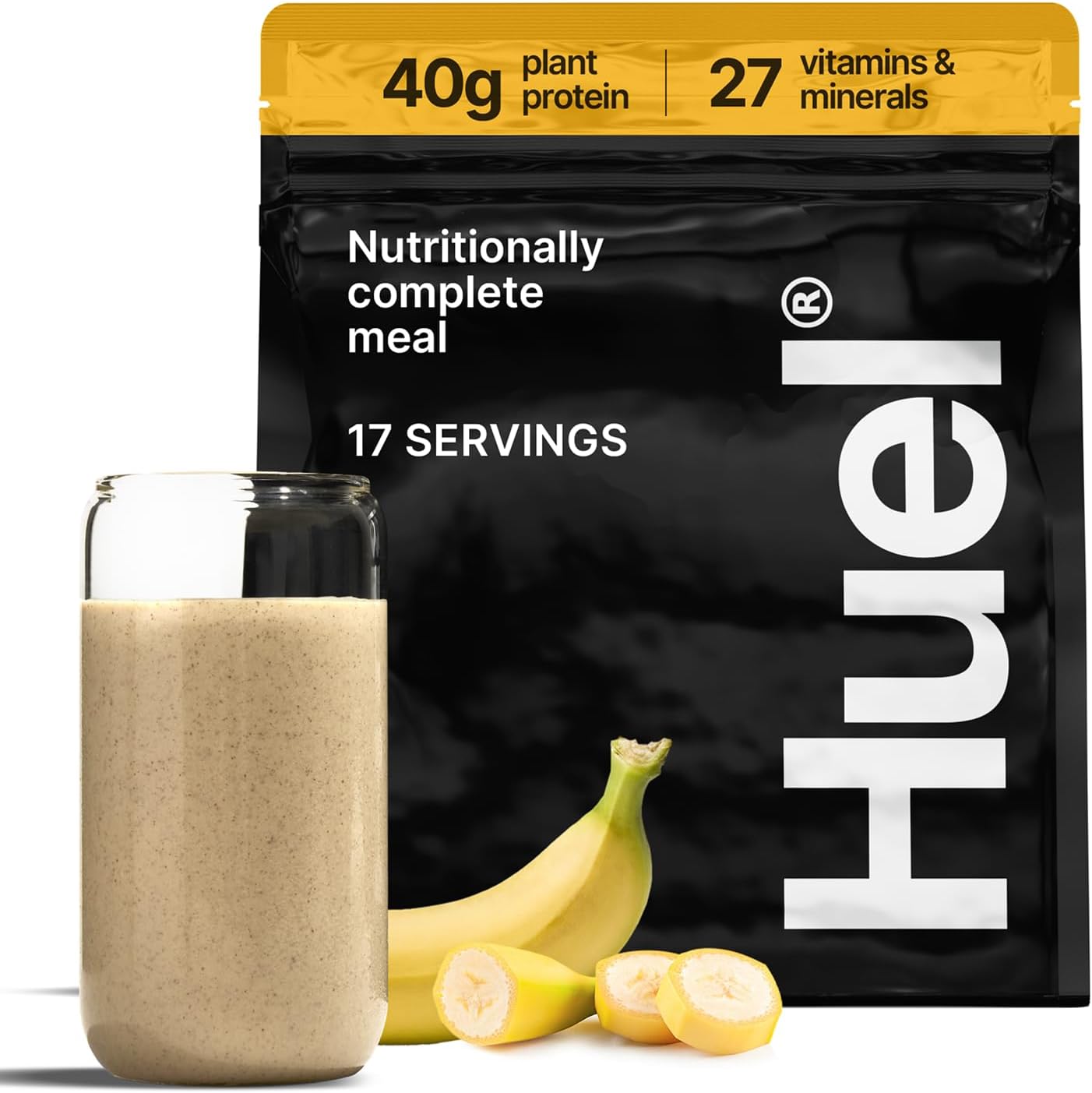 Black Edition | Banana 40g Vegan Protein Powder | Nutritionally Complete Meal Replacement | 27 Vitamins and Minerals, Gluten Free | 17 Servings