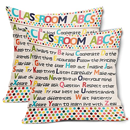 Educational ABC Classroom Pillow Covers 18X18 in Rainbow Crayon A...