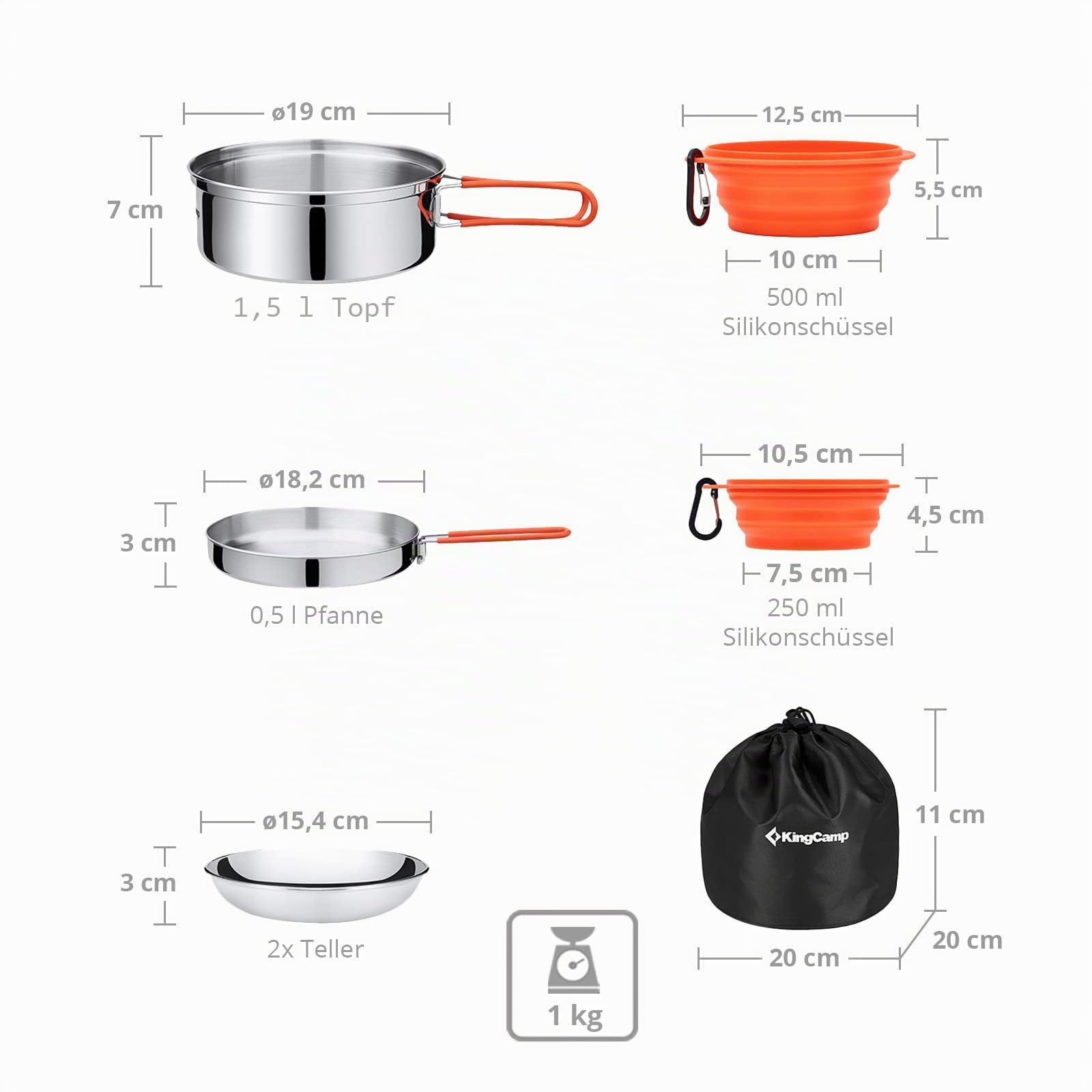 KingCamp Camping Kochset Adventurer I Pro Koch Geschirr Set Stahl Topf Pfanne