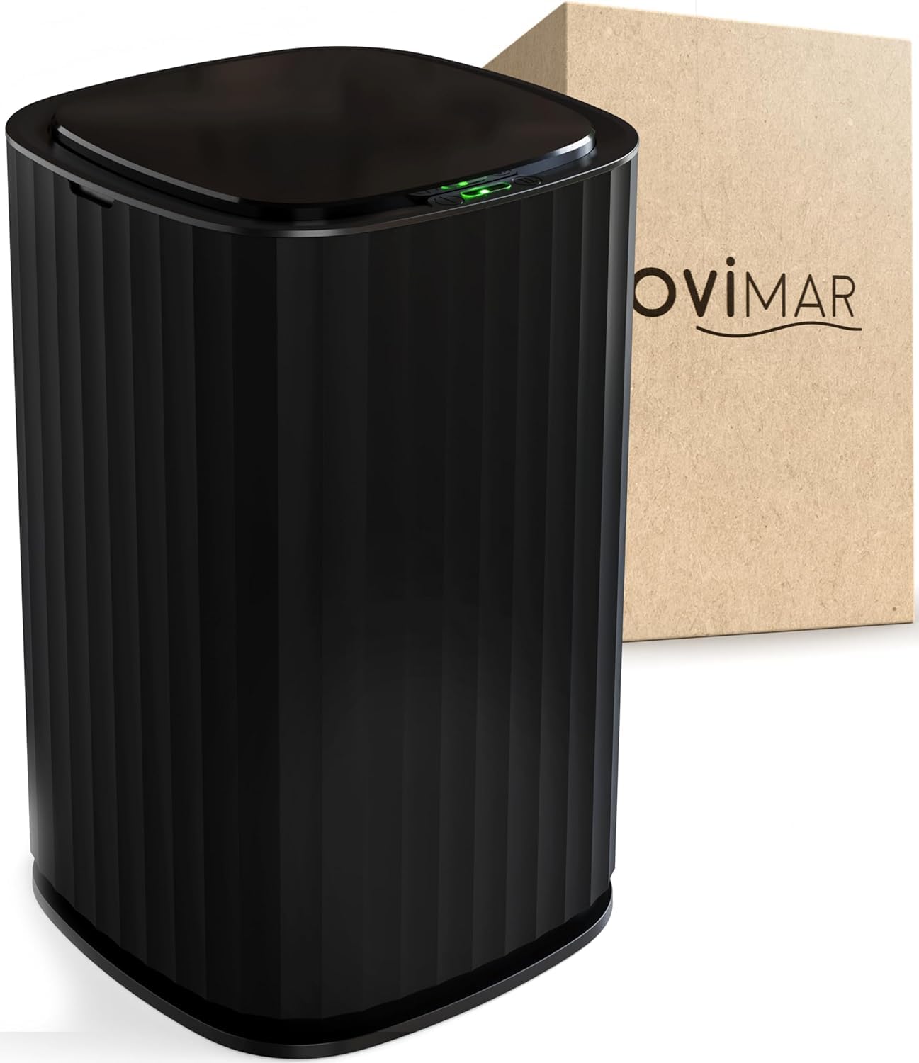 ovimar Sensor Badeimer Sotra | Schwarz | Sensor Mülleimer | Kosmetikeimer oval | Eimer mit Deckel | 10l (Liter) | auch als Windeleimer | stylischer Mülleimer fürs Bad oder die Küche als Abfalleimer