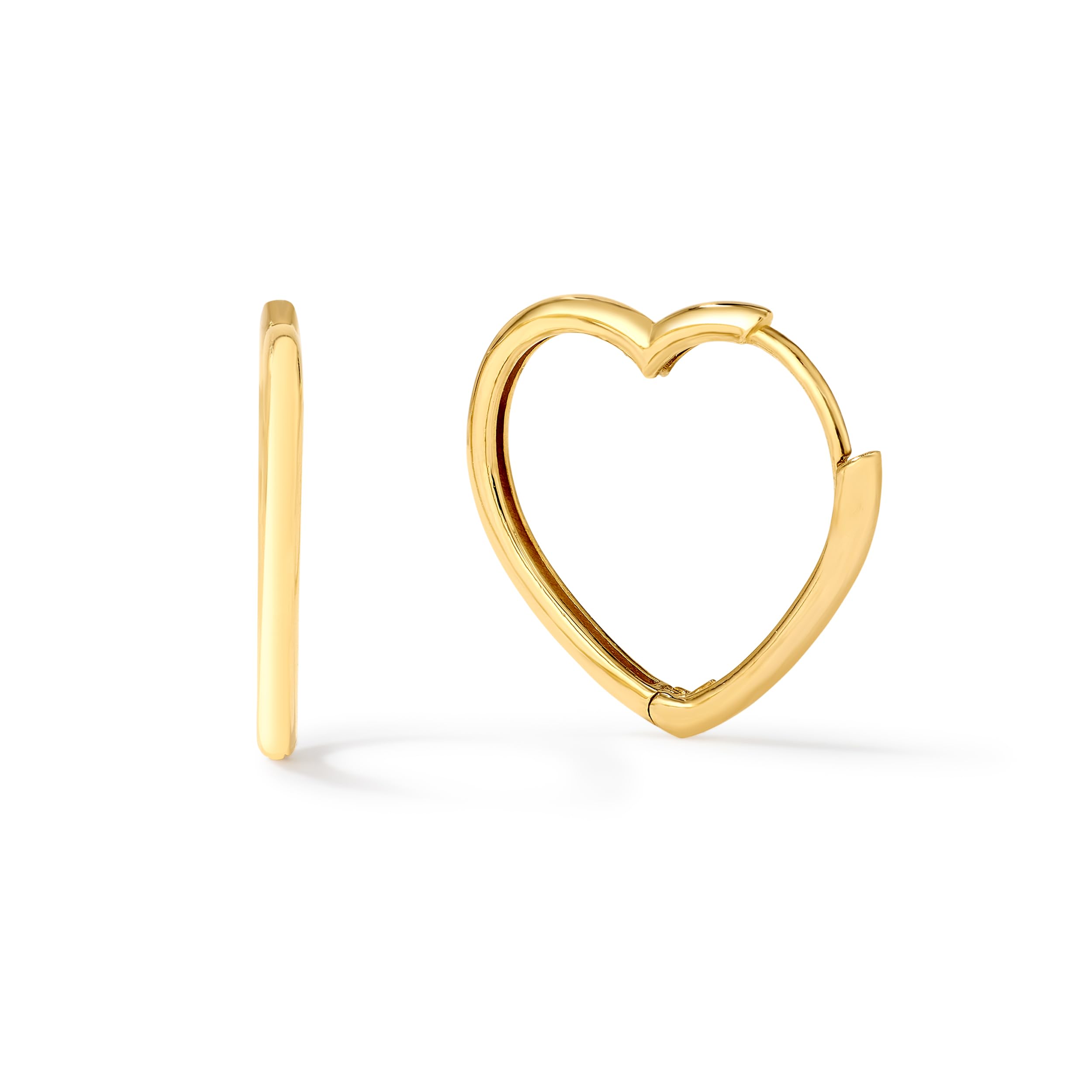 14K Yellow Gold Offset Heart Shaped Huggie Hoop Earrings