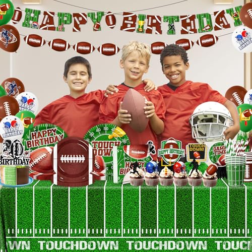 Football Birthday Party Decorations, 191Pcs Football Party Supplies Includes Plates,Napkins,Cups,Tablecloth,Banner,Hanging Swirls,Honeycomb,Balloons,Cake Topper for Game Day Tailgate Party Decorations - Image 4