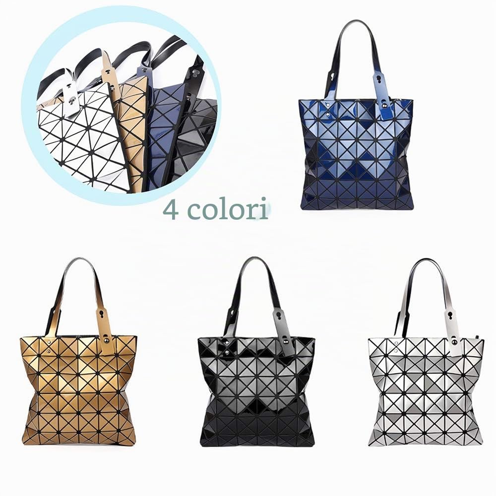 whatUneed Donne Top-Handle Borse, Borsa a tracolla luminosa geometrica, pieghevole in pelle PU Shard Lattice Tote Bag Shard Shard Bag