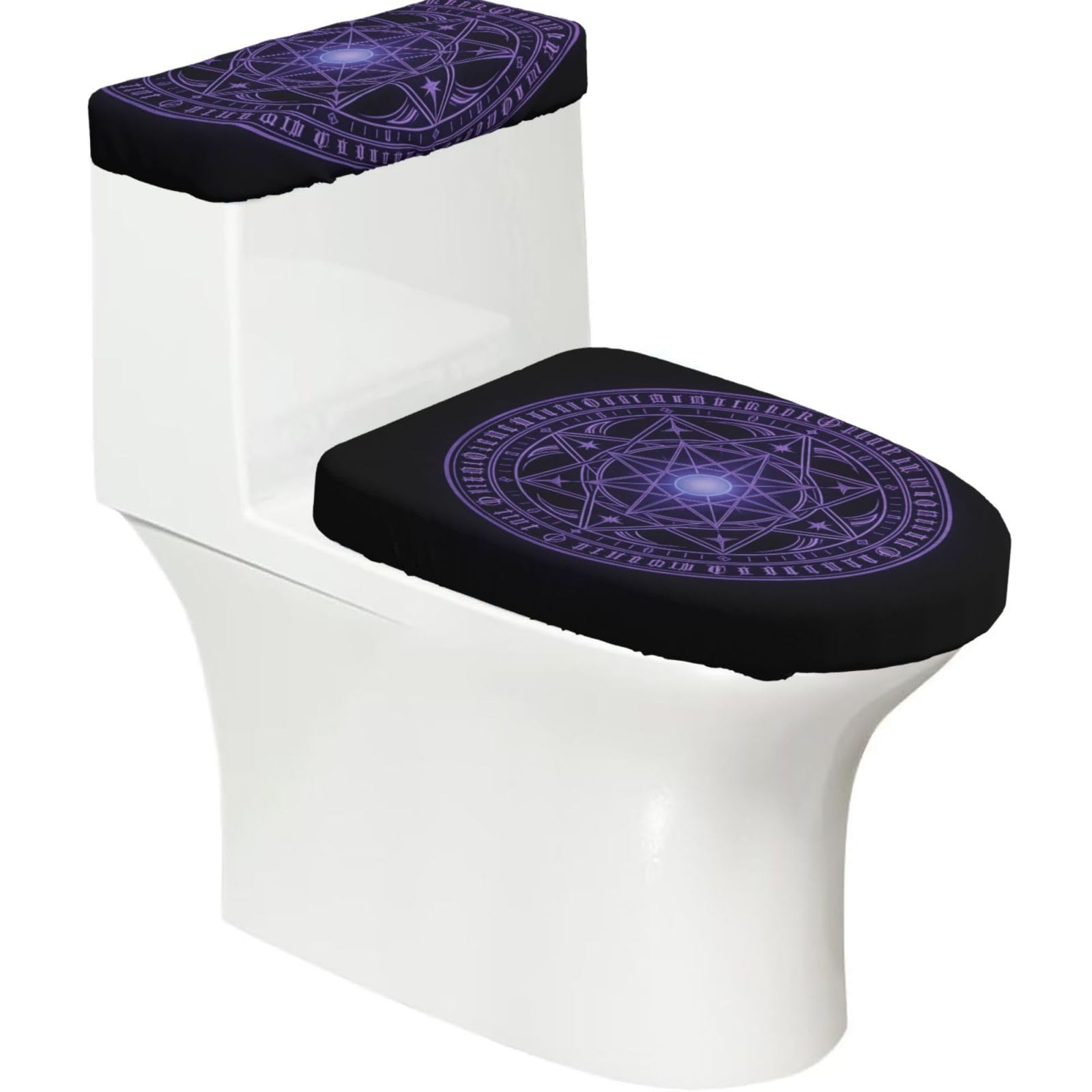 Cntdbu Black Magic Circle Elastic Toilet Cover Set Of 2-Stretchy Lid And Tank Covers For Bathroom, Soft Washable U Shape Toilet Decor