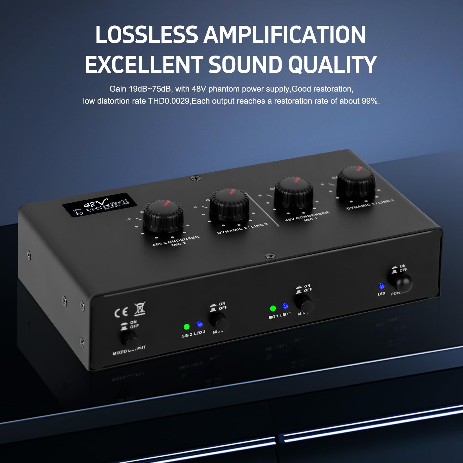 Preamplificatore microfono Booster 4 ingressi Max 25db DI Box con alimentazione phantom 48V per microfono dinamico e a condensatore (MC02)