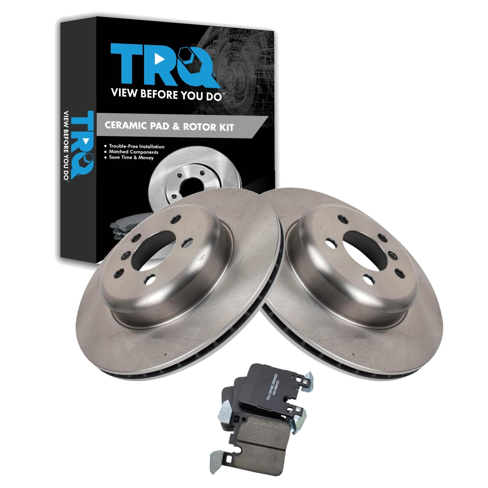 TRQ Rear Brake Pad &amp; Rotor Kit Ceramic Compatible with BMW