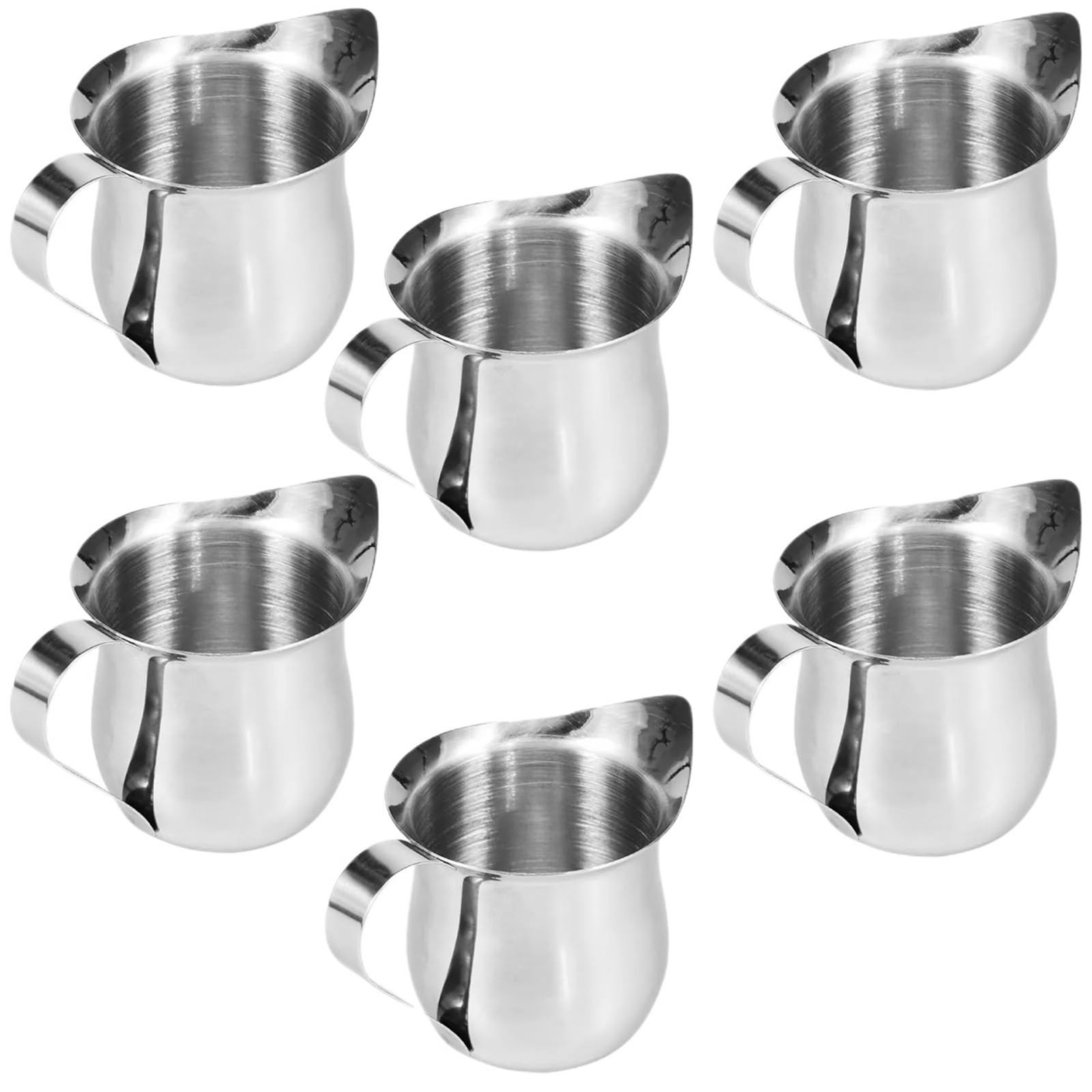 1/6 Uds cremas con mango, jarra de crema acero inoxidable espuma leche a prueba herrumbre taza para Arte de Café(90ml 6pcs)