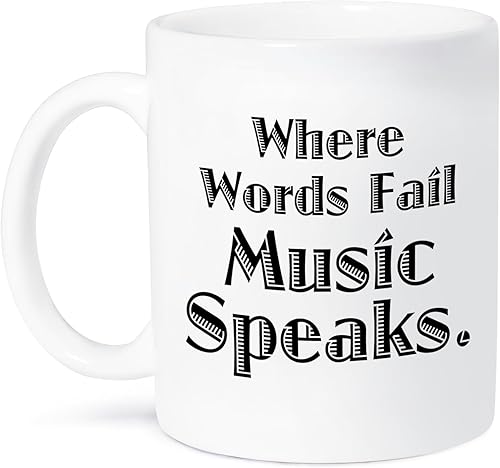 3dRose mug_171895_1 Where Words Fail Music Speaks - Taza de cerámica, 11 onzas