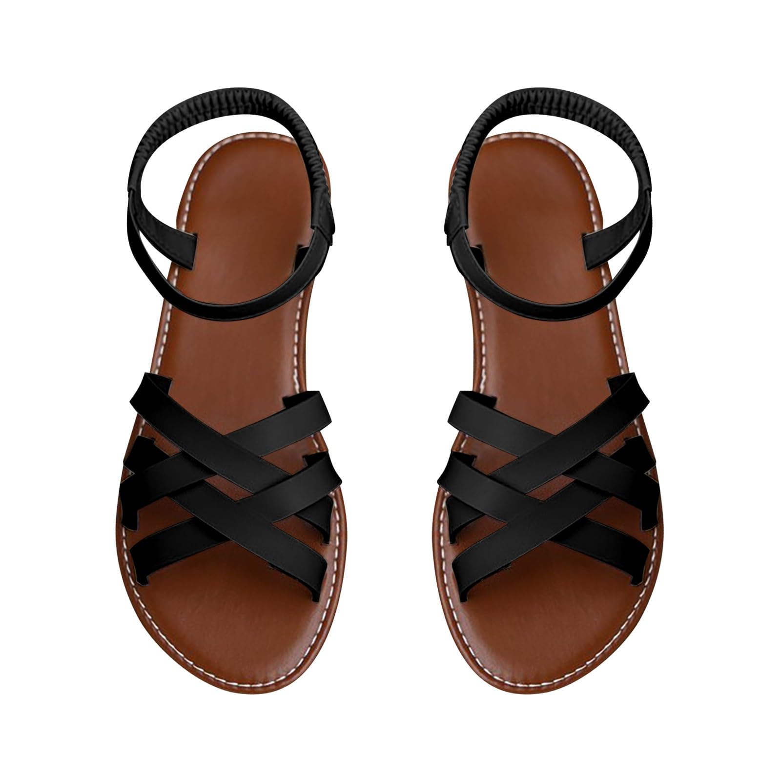 Cocila Sandales Plates Décontractées Femmes Bride Croisée Tressée Lanières Mode Bretelles Ajustables À La Cheville Confortable Bout Ouvert Nue Pied Plate Ete Pieds Larges Sensibles